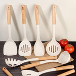 Wooden Handle Silicone Kitchen Utensil Set, Non-Stick Pan, Silicone Spatula, Soup Spoon, High Temperature Resistant Silicone Cooking Spatula, Daily Kitchen Utensils