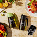 470 ML Oil Sprayer for Cooking, 2-in-1 Olive Oil Dispenser and Oil Bottle with Stickers, Thick Glass Spray Bottle