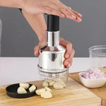 New Stainless Steel Garlic Press and Onion Chopper Multifunctional Manual Vegetable Crusher Kitchen Tool for Fast Food Prepation