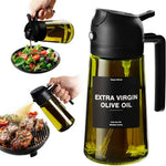 470 ML Oil Sprayer for Cooking, 2-in-1 Olive Oil Dispenser and Oil Bottle with Stickers, Thick Glass Spray Bottle