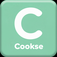 A mint green rounded square card featuring a large white letter 'C' and the word 'Cookse' in white sans-serif text below it.